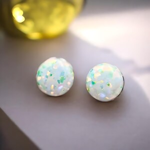Tiny Button White Opal Stud Earrings, 925 Sterling Silver 5mm, Dainty Rhodium Everyday Jewelry, Perfect Birthday Gift, Minimalist Style 1842