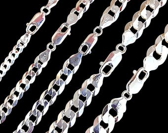 Sterling Silver Cuban Link Chain Bracelet: Unisex Curb Necklace