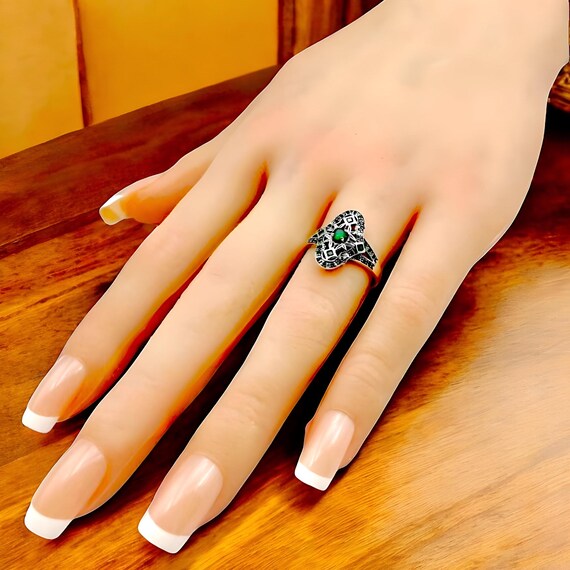 Dainty Filigree Sim. Emerald Ring: 925 Sterling S… - image 4
