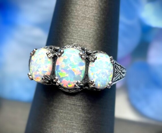 Ring Sizes 5 Through 12 Vintage Three-stone White Opal