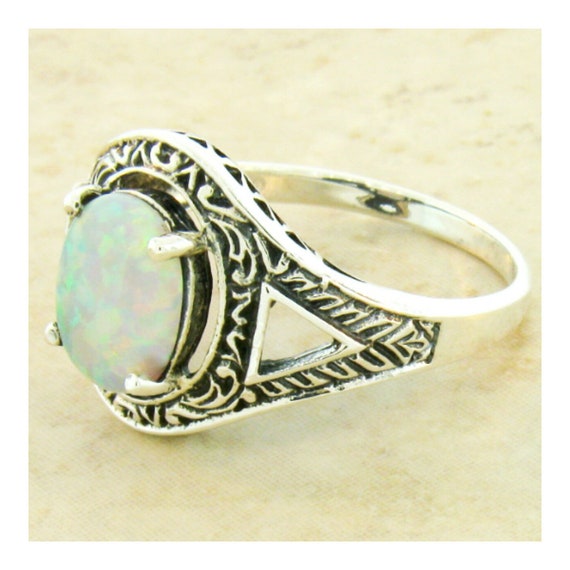 Vintage Estate Cabochon Cut Opal Solitaire Filigr… - image 3