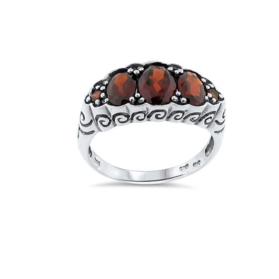 Vintage Garnet Filigree Ring In 925 Solid Sterling Silver 172