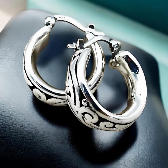 口コミ・レビュー評価が高いおすすめ人気商品の通販 Filigree Sterling Earrings Back Latch Hoops,925 Silver アクセサリー