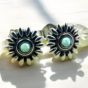 925 Sterling Silver Sunburst Stud Earrings with Opal Center,Elegant Lightweight Jewelry,Perfect Birthday Gift,Mother's Day Present Idea 1741