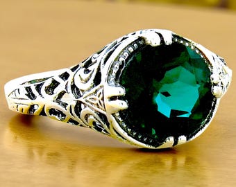 Silvershake Emerald Green Created Emerald Sterling Silver Ring - Size 9.5, 925 Silver - View #14