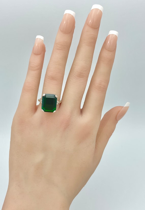 Emerald Ring - 925 Sterling Silver - Statement Ri… - image 3