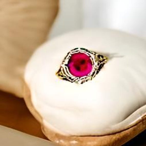 Vintage Lab Ruby Ring: 2.00 Carat Filigree 925 Sterling Silver Solitaire 085 View 2