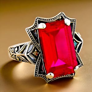 Vintage 8 Carat Lab Ruby & Opal Filigree Ring - 925 Sterling Silver 506