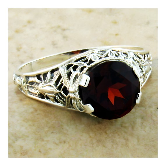 Vintage Estate Natural Garnet Solitaire Filigree … - image 2