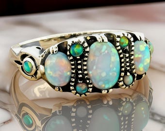 Vintage Opal Filigree Ring: 925 Sterling Silver Design 143