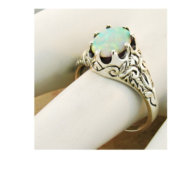 Vintage Estate Opal Solitaire Filigree Ring In 92… - image 1