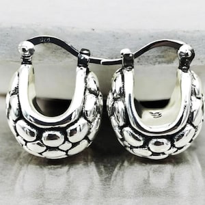 925 Sterling Silver Caviar Design Hoop Earrings, Lightweight Latch Back, Elegant Jewelry for Special Occasions, Unique Gift for Her 1473