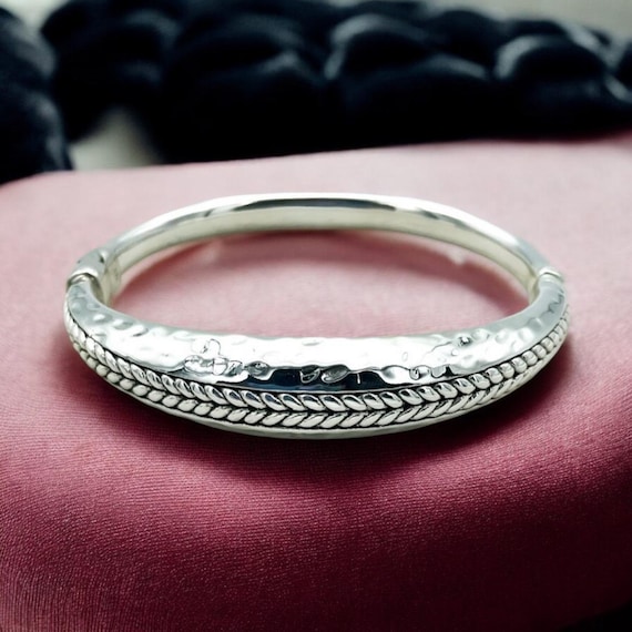 Hammered 925 Sterling Silver Bangle Bracelet - Lightweight