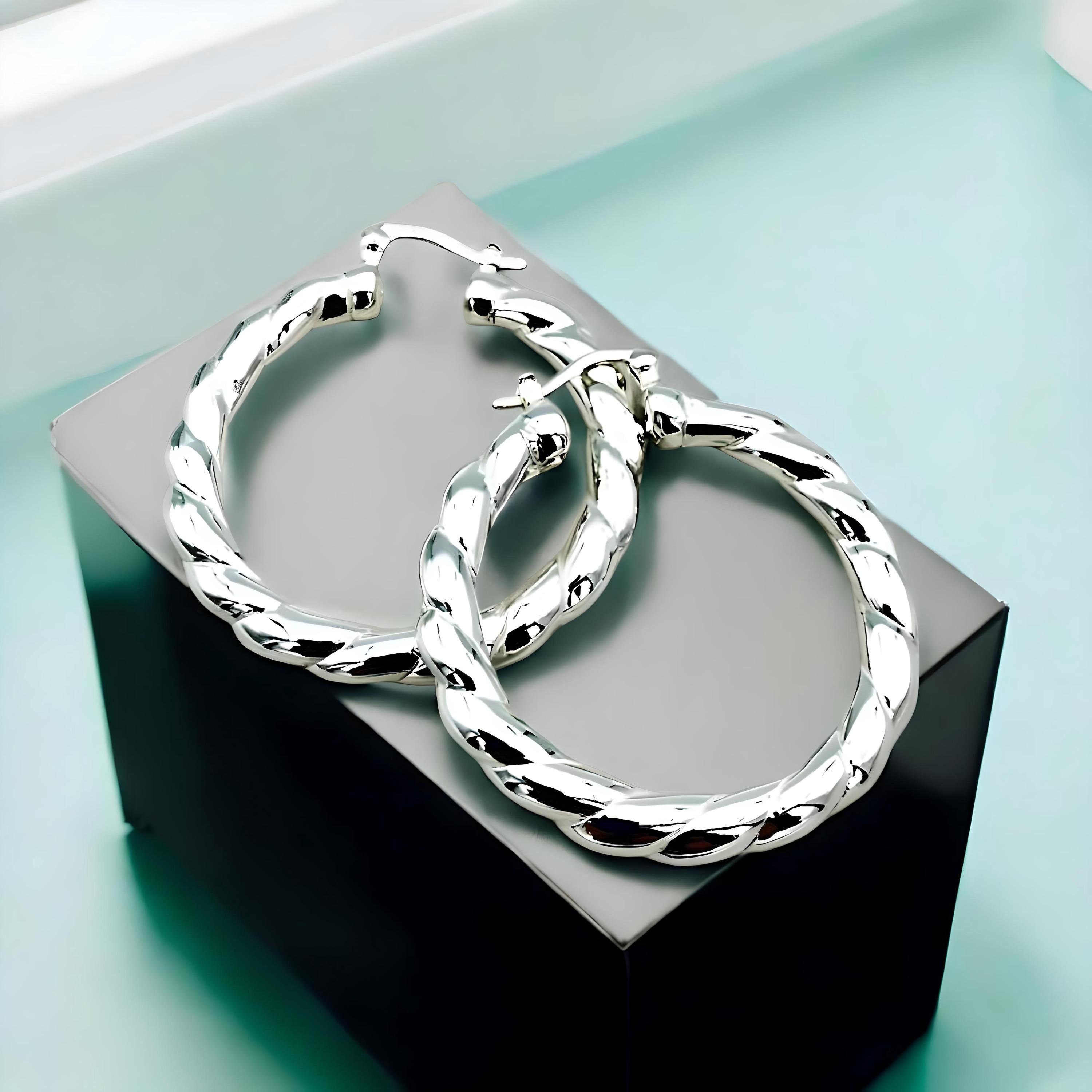 1 Technibond Shiny Twisted Hoop Earrings 14K Yellow Gold Plated Sterling Silver