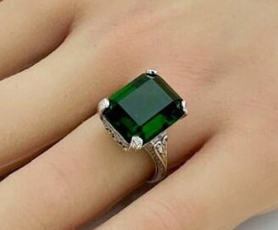 Emerald Ring - 925 Sterling Silver - Statement Ri… - image 5