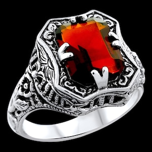 Vintage Garnet Filigree Ring In 925 Solid Sterling Silver, Beautiful January Birthstone Jewelry, Unique Anniversary Or Birthday Gift 1261