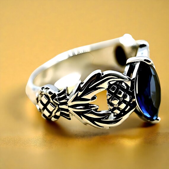 Vintage Scottish Thistle Ring: 925 Sterling Silve… - image 2