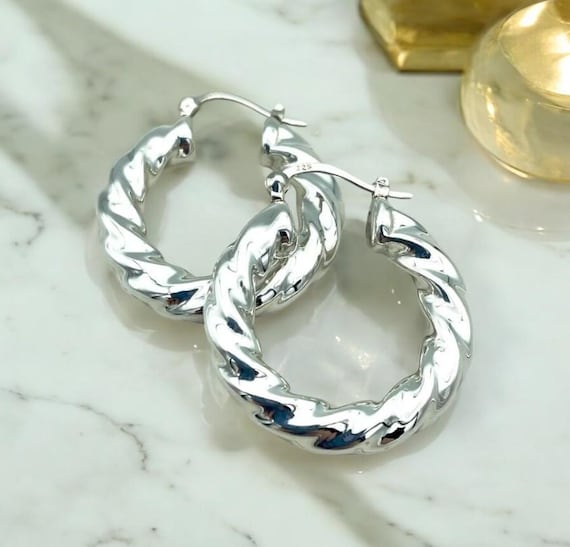 Sterling silver twisted hoop earrings discount