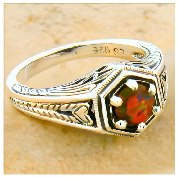 Vintage Estate Red Fire Opal Heart Ring In 925 Sol