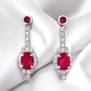 Vintage 4.00 Carat Ruby Dangle Earrings In 925 Solid Sterling Silver, Beautiful Gift For Loved One,Stunning Valentines Day Present 668