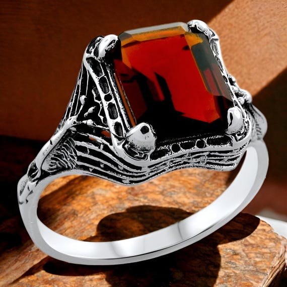 Vintage Garnet 925 Sterling Silver Peacock Ring: … - image 2