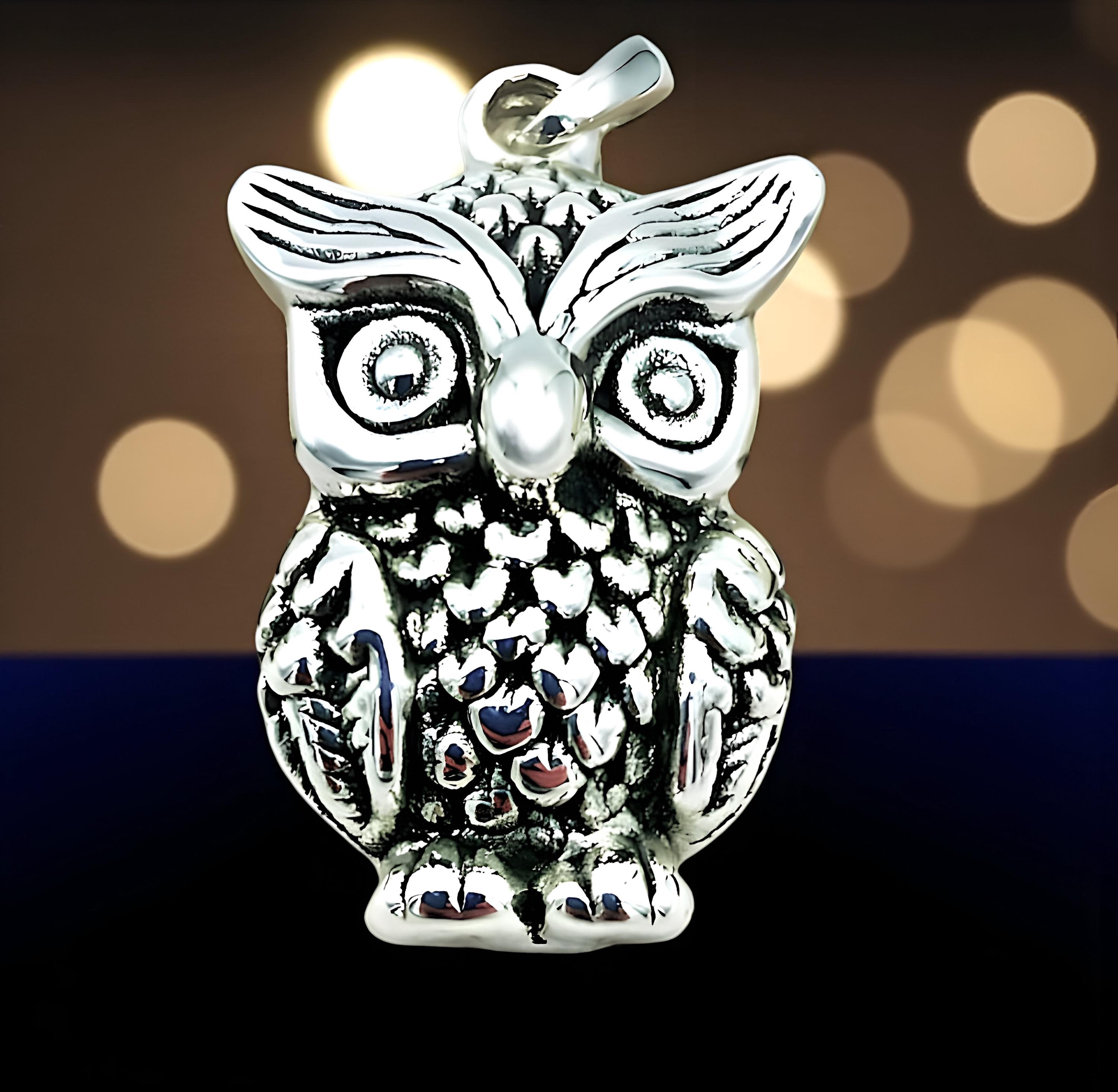 925 Sterling Silver Owl Pendant Necklace: Lightweight Bird Jewelry, Optional Adjustable Chain 1447