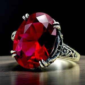 Vintage Sterling Silver Ring with Lab Ruby,Deep Red Filigree 925 Solid Silver Statement Jewelry,Unique Anniversary Gift,July Birthstone 1235