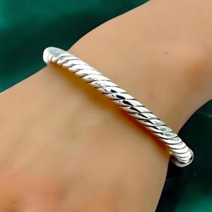 Twisted Silver Bracelet - 925 Sterling Lightweight Bangle - 6.5&quot; Hinged Accessory - Ideal Anniversary Gift, Unique Birthday Present 1577