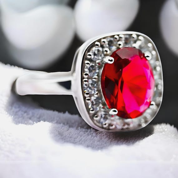 Vintage Sim. Ruby Ring: 925 Sterling Silver State… - image 1