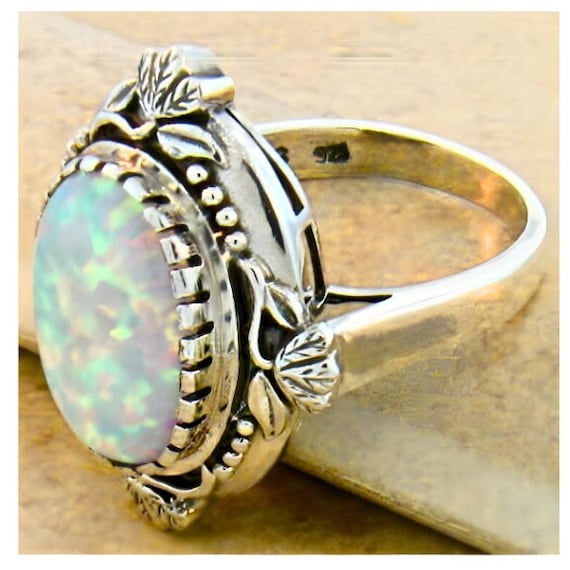 Vintage Estate Opal Solitaire Filigree Ring In 92… - image 2