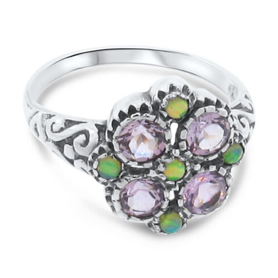 Vintage Estate Natural Amethyst & Opal Filigree R… - image 2