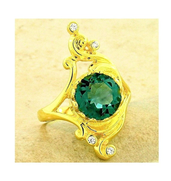 Emerald Gold Statement Ring - May Birthstone - Gi… - image 4