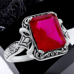 Vintage Sim. Ruby 4.50 ct 925 Solid Sterling Silver Filigree Ring, Classic Elegant Accessory, Beautiful Birthday or Anniversary Gift 2211