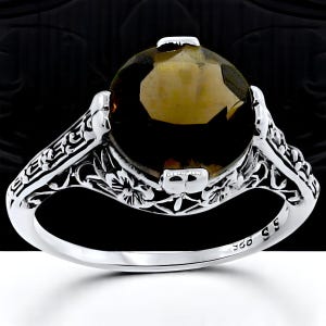 Vintage Natural Smoky Quartz Ring: 925 Sterling Silver Filigree, Genuine Gemstone Jewelry 150