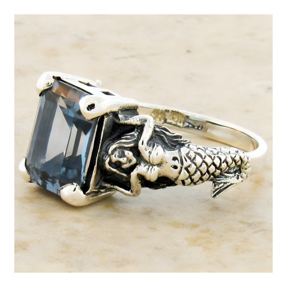 Vintage Estate Aquamarine Mermaid Ring In 925 Sol… - image 4