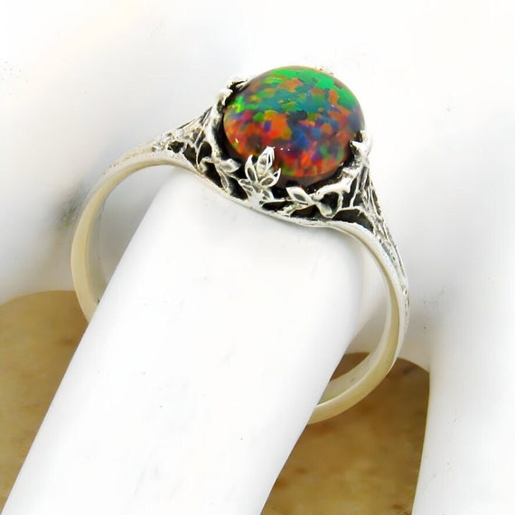 Vintage Estate Red Fire Opal Solitaire Filigree R… - image 1