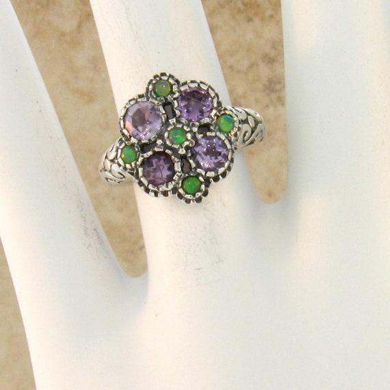 Vintage Estate Natural Amethyst & Opal Filigree R… - image 1