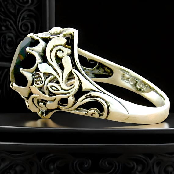 Vintage Scottish Thistle Ring: Natural Smoky Quartz Filigree, 925 Sterling Silver 099 View 3