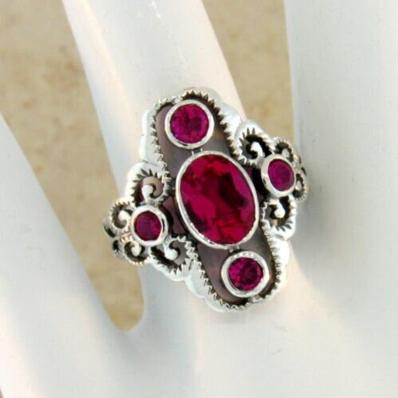 Vintage Estate Vivid Red Lab Ruby Filigree Ring In