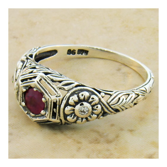 Vintage Estate Natural Ruby & Cubic Zirconia Fili… - image 3