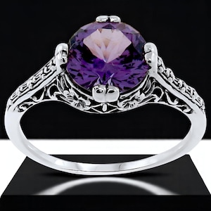Vintage 4.00 Carat Color Changing Alexandrite Solitaire Filigree Ring In 925 Solid Sterling Silver, Beautiful Everyday Wear Jewelry     163