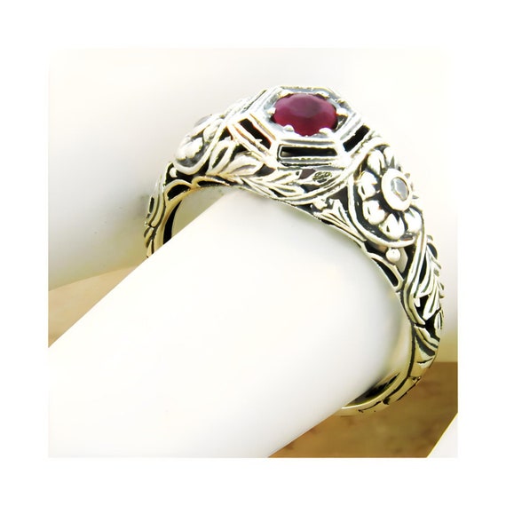 Vintage Estate Natural Ruby & Cubic Zirconia Fili… - image 2