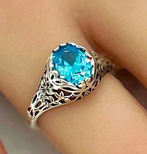 Vintage Vivid Blue Aquamarine In 925 Solid Sterlin