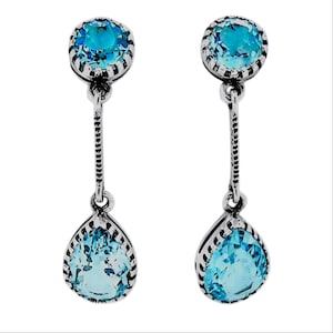Vintage 6.00 Carat Natural Sky Blue Topaz Dangle Earrings in 925 Slid Sterling Silver, Elegant Jewelry Gift for Birthday Or Anniversary 653