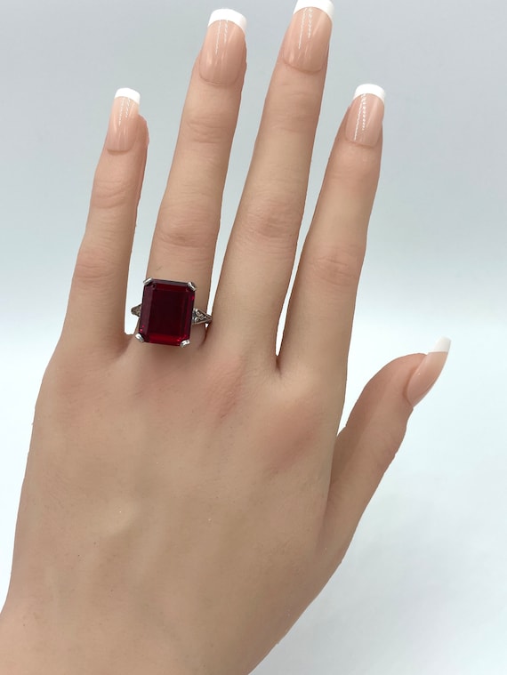 Vintage Vivid Red Sim. Ruby Ring: 925 Sterling Si… - image 2
