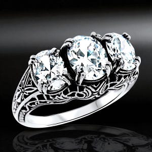 Vintage 925 Solid Sterling Silver 4.50 Carat Cz Anniversary Three-Stone Ring, Beautiful Special Occasion Gift, Everyday Wear Jewelry 1164