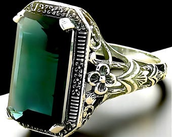 Vintage 6.00 Carat London Blue Topaz Solitaire Filigree Ring In 925 Solid Sterling Silver, Beautiful Everyday Wear Jewelry,             1141