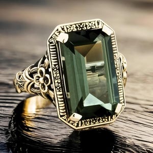 Vintage 8.00 Carat Green Tourmaline Solitaire Filigree Ring In 925 Solid Sterling Silver, Unique Anniversary Or Birthday Gift      539