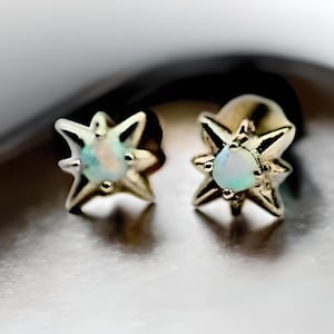 Tiny 925 Sterling Silver Star Stud Earrings, Rhodium Plated White Opal 5.4mm, Elegant Minimalist Jewelry, Perfect Anniversary Present 1824