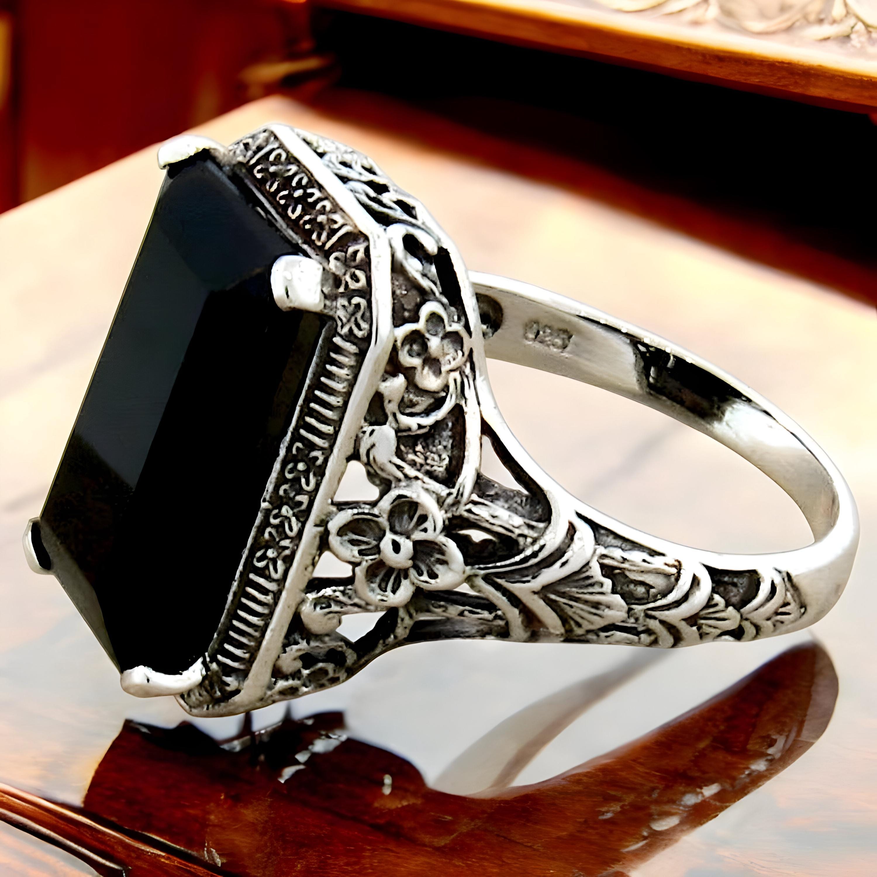 Filigree Ring Black Stone - Etsy